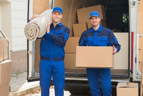 Van moving team preparing safe loading procedures