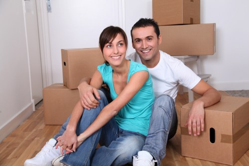 Packed boxes and moving supplies for a removals van service