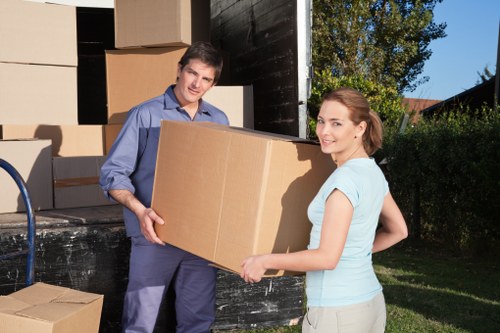 Packed boxes and furniture prepared for transport